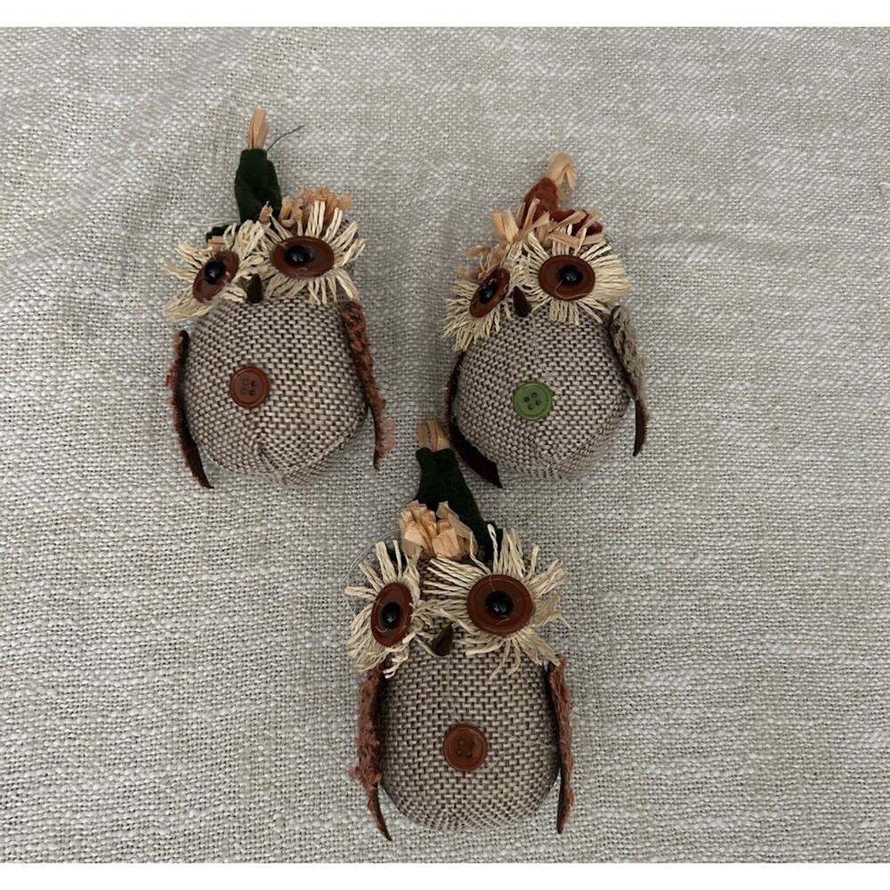 Plush Owls Lot of 3 Autumn/Fall Season Themed Scarecrow Display Decorations